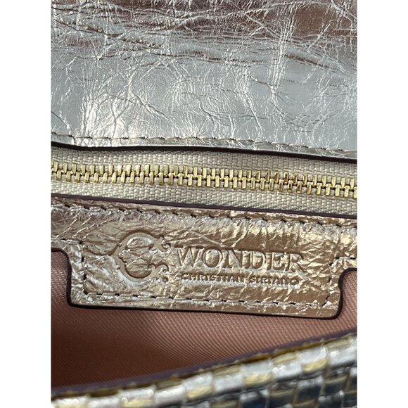 C Wonder by Christian Siriano Woven Leather Clutch Handbag Gold Metallic Party - Picture 6 of 8